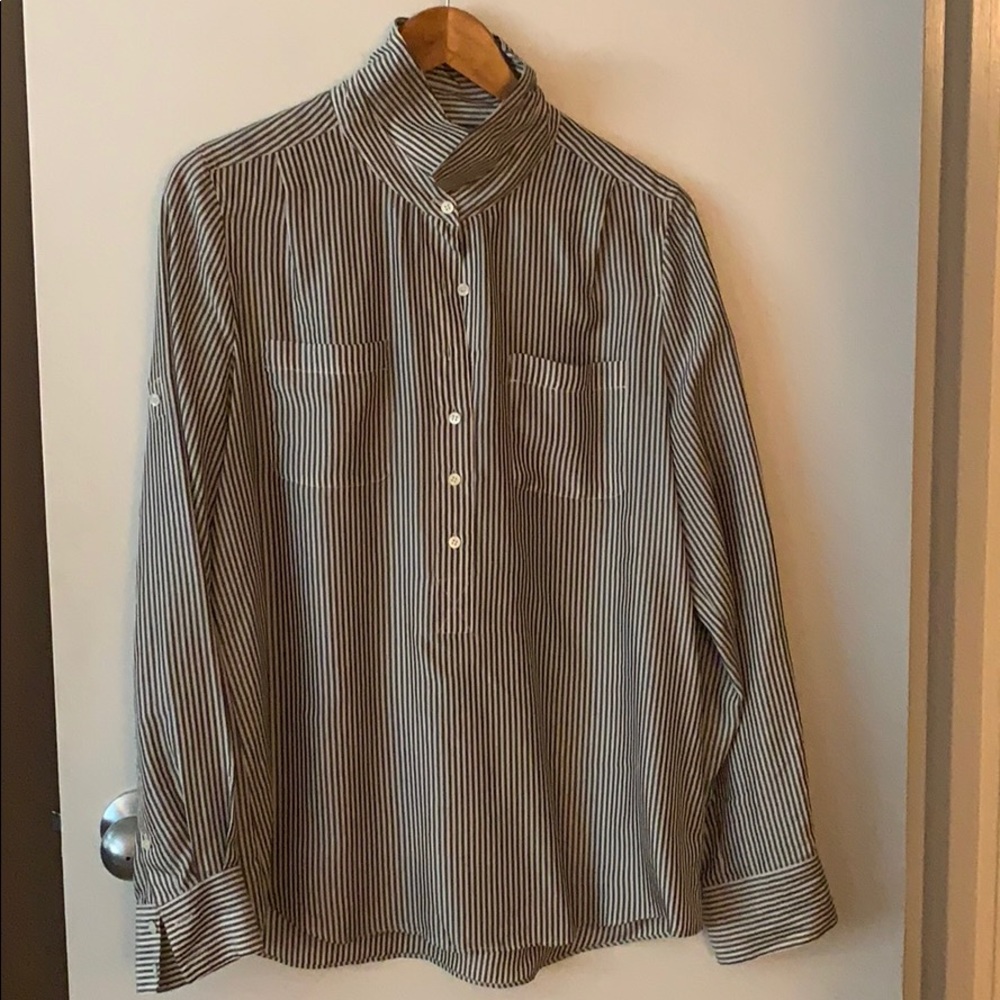 J. Crew Blue/White Striped Silk Blouse